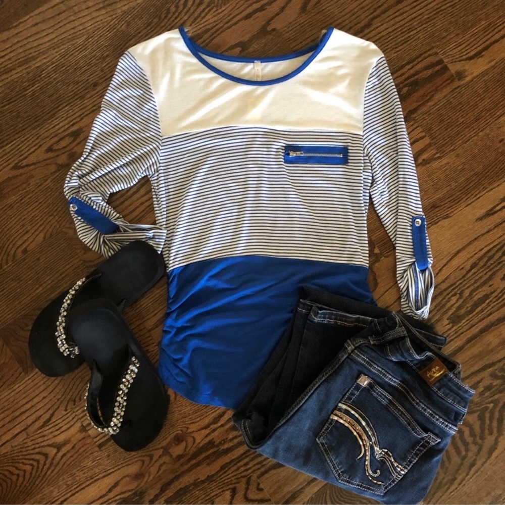 Blue and White Striped Fitted Top by Love Nation
